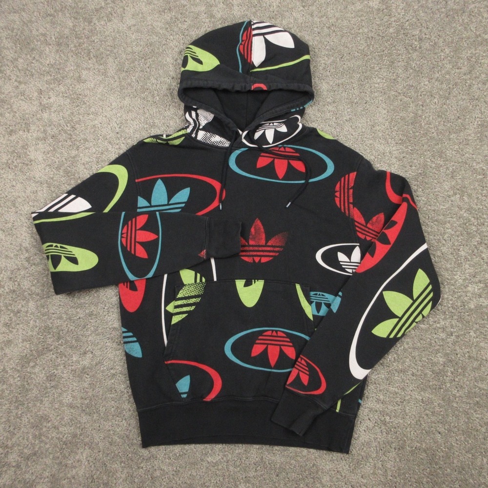 Adidas Sweater‎ Mens Small Black Geometric Streetwear Pullover Hoodie Sweatshirt
